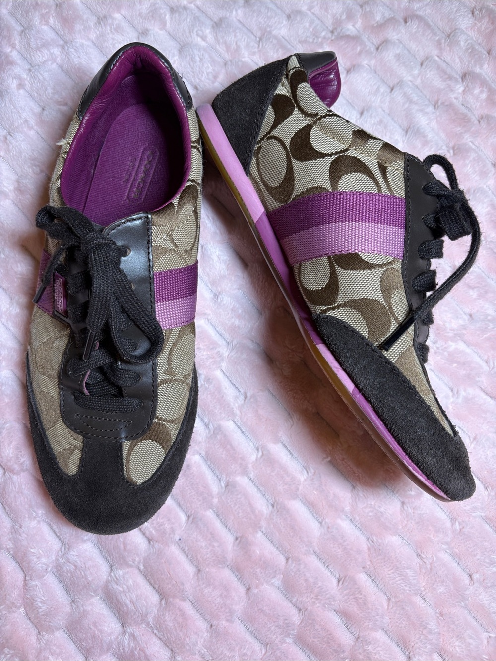 Y2K Coach Signature Logo Purple Stripe Lace-Up Shoes